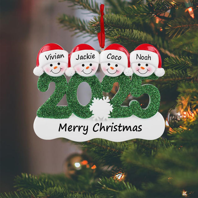 Picture of Custom Resin Christmas Ornament with Names - Family Christmas Snowman Ornament