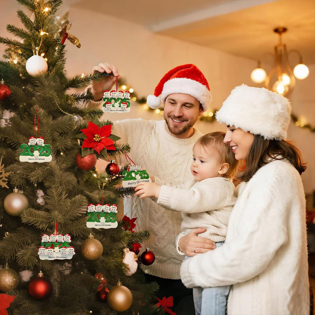 Picture of Custom Resin Christmas Ornament with Names - Family Christmas Snowman Ornament
