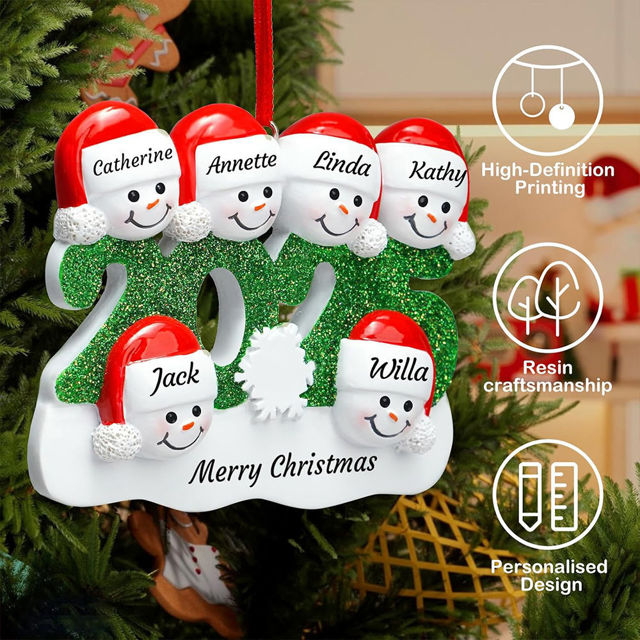 Picture of Custom Resin Christmas Ornament with Names - Family Christmas Snowman Ornament