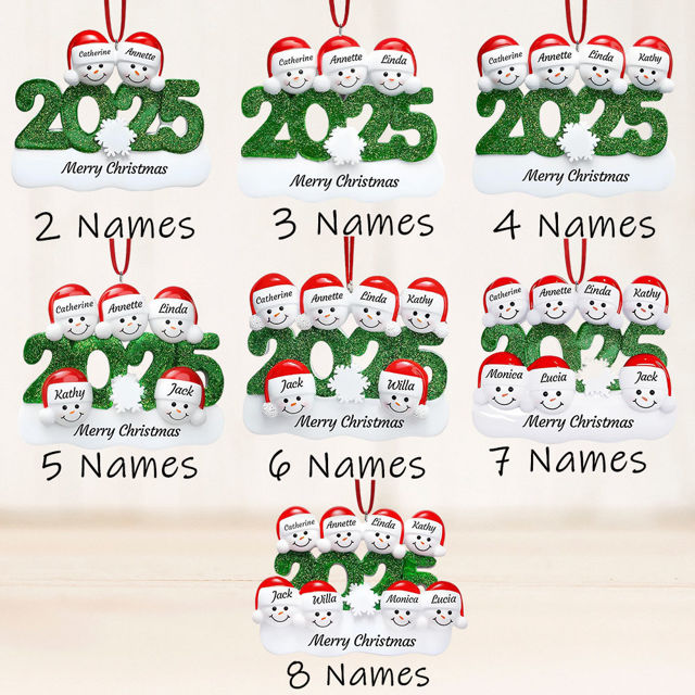 Picture of Custom Resin Christmas Ornament with Names - Family Christmas Snowman Ornament