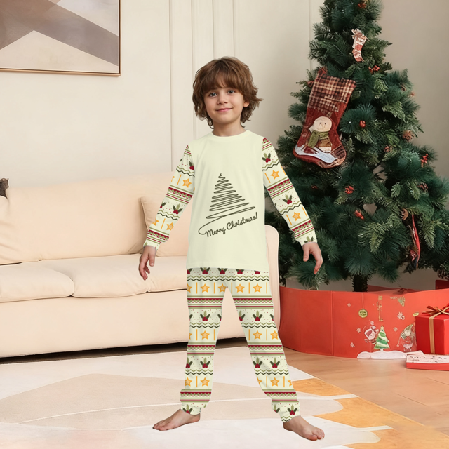Picture of Family Christmas Pajamas Set - ordic Tree & Vintage Festive Prints - Crew Neck Pajamas