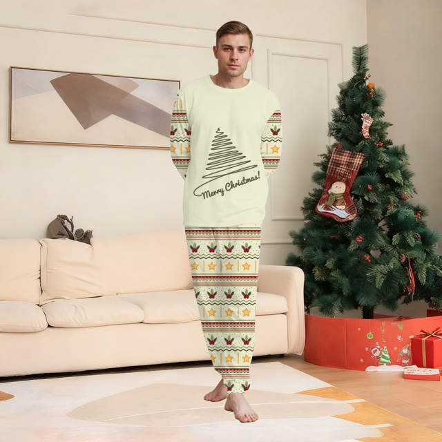 Picture of Family Christmas Pajamas Set - ordic Tree & Vintage Festive Prints - Crew Neck Pajamas