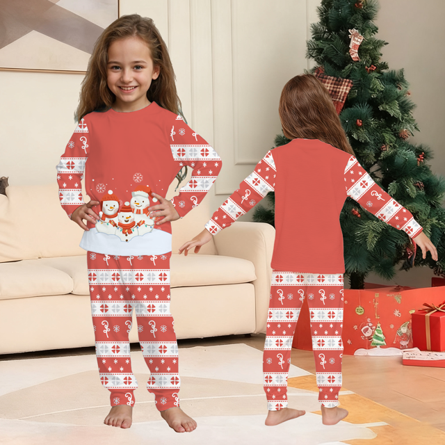 Picture of Family Christmas Pajamas Set - Red Christmas Pattern Sleepwear - Crew Neck Pajamas