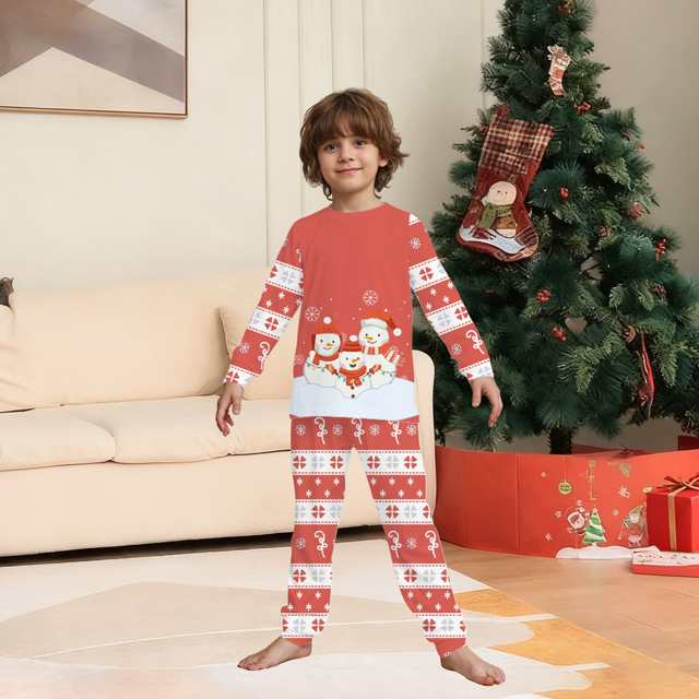 Picture of Family Christmas Pajamas Set - Red Christmas Pattern Sleepwear - Crew Neck Pajamas