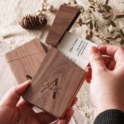 Picture of Custom Wooden Business Card Holder - Personalized Card Case - Personalized Gift