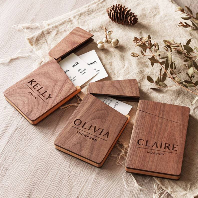 Picture of Custom Wooden Business Card Holder - Personalized Card Case - Personalized Gift