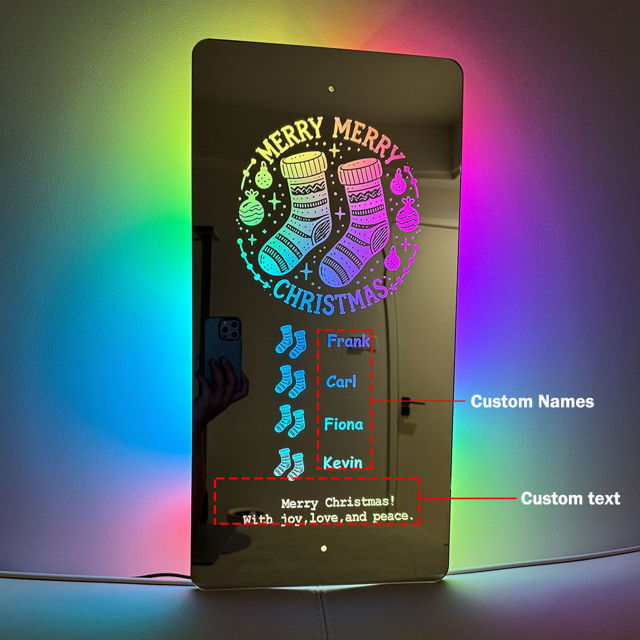 Picture of Personalized Name LED Neon Sign Mirror - Christmas Socks Style