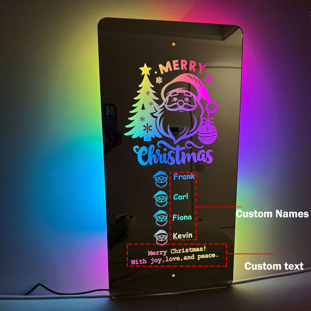 Picture of Personalized Name LED Neon Sign Mirror - Santa Claus Style- Christmas Gift for Boys and Girls