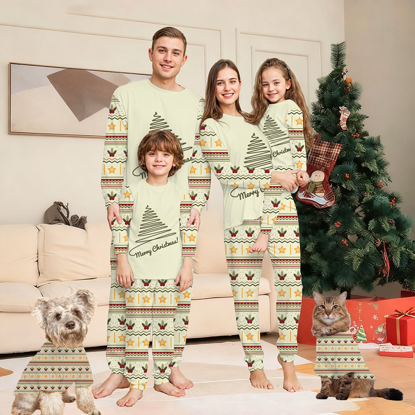 Picture of Family Christmas Pajamas Set - ordic Tree & Vintage Festive Prints - Crew Neck Pajamas