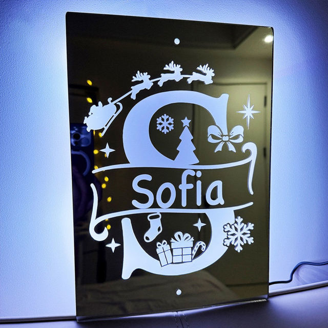 Picture of Personalized Name LED Neon Sign Mirror with Uppercase Letter - Christmas-themed Mirror Signs