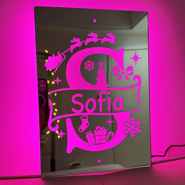 Picture of Personalized Name LED Neon Sign Mirror with Uppercase Letter - Christmas-themed Mirror Signs