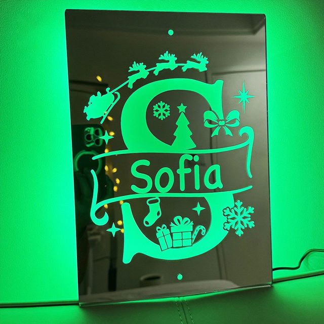 Picture of Personalized Name LED Neon Sign Mirror with Uppercase Letter - Christmas-themed Mirror Signs