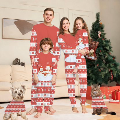 Picture of Family Christmas Pajamas Set - Red Christmas Pattern Sleepwear - Crew Neck Pajamas