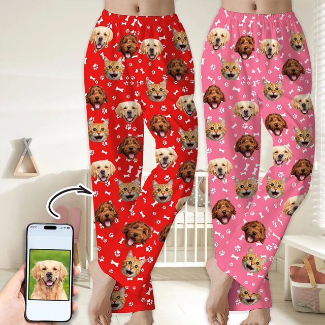 Picture of Custom Pajama Pants with Pet Faces - Personalized Pajama bottoms - Christmas Gift