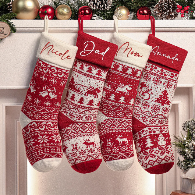 Picture of Custom Embroidered Christmas Stockings - Custom Name Christmas Stockings - Christmas Knitted Stockings, Holiday Gifts, Christmas Family Gifts