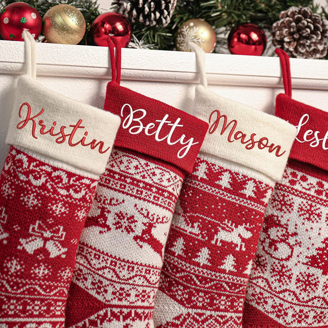 Picture of Custom Embroidered Christmas Stockings - Custom Name Christmas Stockings - Christmas Knitted Stockings, Holiday Gifts, Christmas Family Gifts