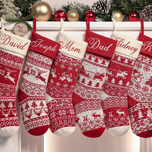 Picture of Custom Embroidered Christmas Stockings - Custom Name Christmas Stockings - Christmas Knitted Stockings, Holiday Gifts, Christmas Family Gifts