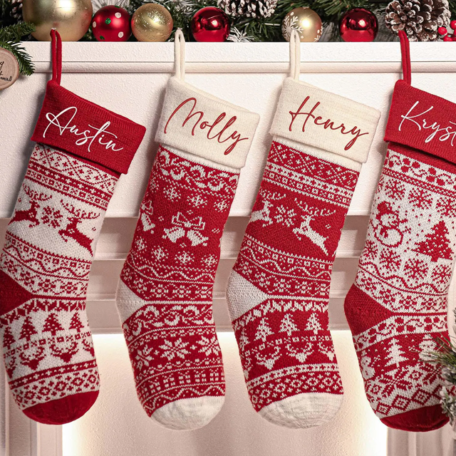 Picture of Custom Embroidered Christmas Stockings - Custom Name Christmas Stockings - Christmas Knitted Stockings, Holiday Gifts, Christmas Family Gifts