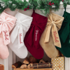 Picture of Embroidered Christmas Stockings - Personalized Bow Christmas Stockings - Velvet Name Christmas Stockings, Christmas Family Gifts