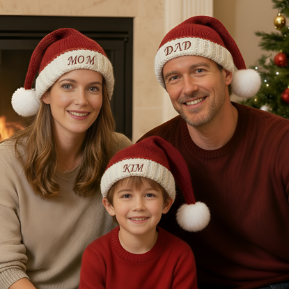Picture of Custom Knitted Santa Hat with Name - Personalized Embroidered Family Christmas Hat - Xmas Gift