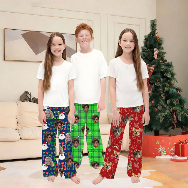 Picture of Custom Christmas Pajama Pants with Face - Pajama Bottoms - Christmas Gift for Family