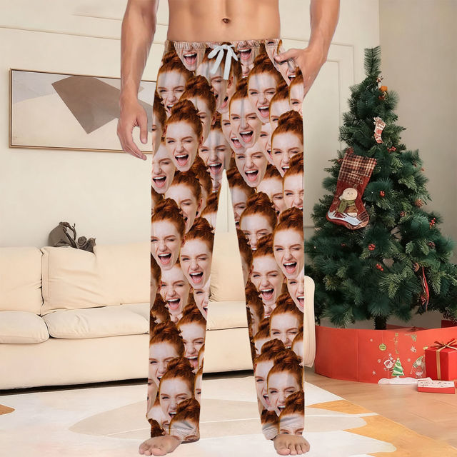Picture of Family Custom Christmas Pajama Pants with Face - Pajama Bottoms - Christmas Gift for Friends