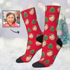 Picture of Custom Photo Face Christmas Socks - Red Socks with Christmas Tree - Gift for Family and Friends