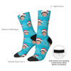Picture of Custom Photo Face Christmas Socks - Light Blue with Christmas Hat Style - Gift for Family and Friends