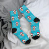 Picture of Custom Photo Face Christmas Socks - Light Blue with Christmas Hat Style - Gift for Family and Friends