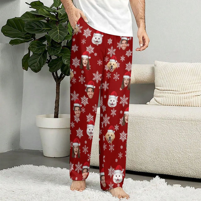 Picture of Custom Christmas Pajama Pants - Personalised Pajama bottoms with Faces and Patterns - Gift for Friends