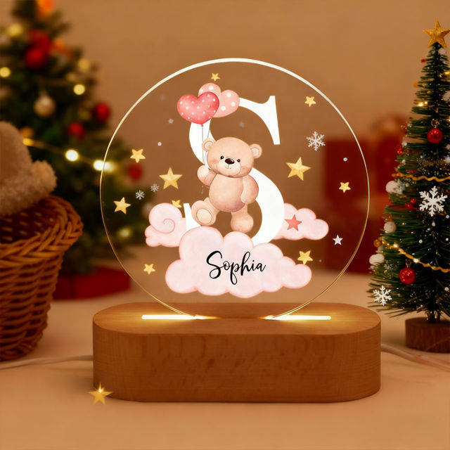 Picture of Custom Name Night Light for Kids - Personalized Bear Night Lamp for Christmas Gift