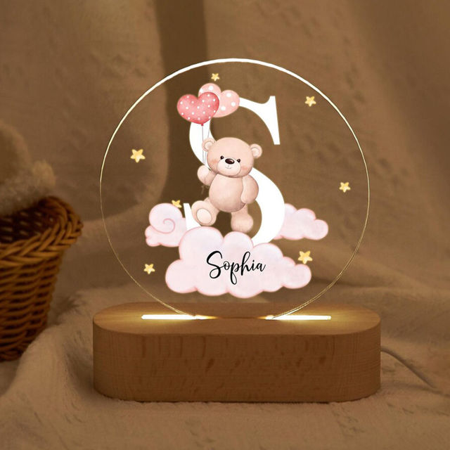 Picture of Custom Name Night Light for Kids - Personalized Bear Night Lamp for Christmas Gift