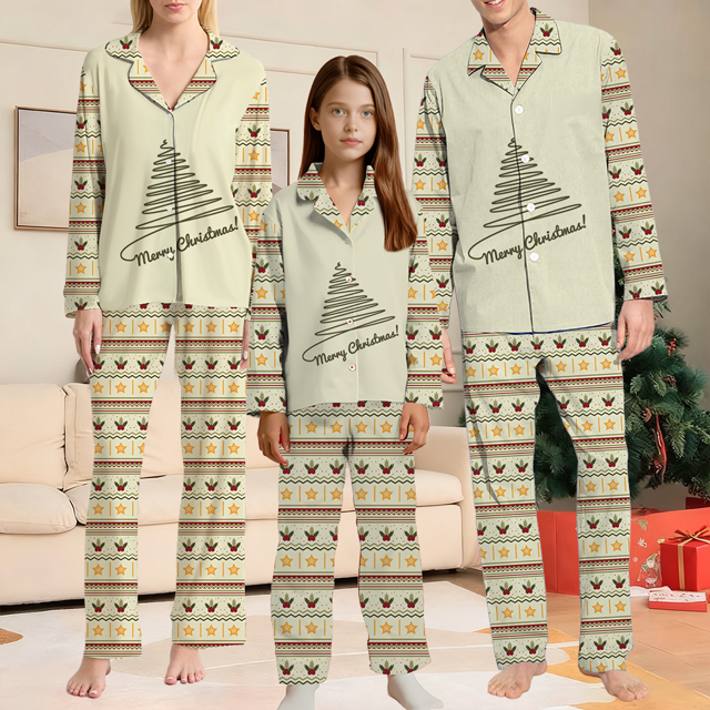 Picture of Family Pajama Set - Family Christmas Pajamas Set - ordic Tree & Vintage Festive Prints