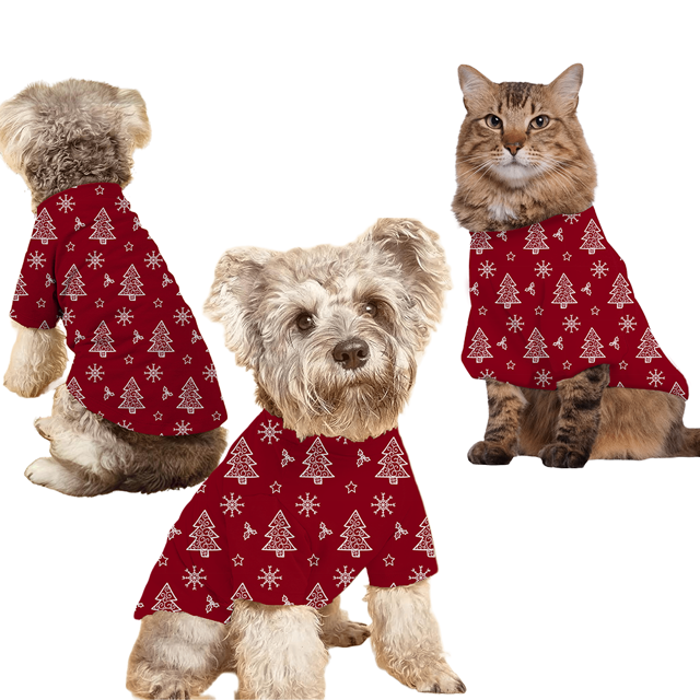 Picture of Family Pajama Set - Family Christmas Pajamas Set – Red Christmas Tree and Snowflake Print Sleepwear