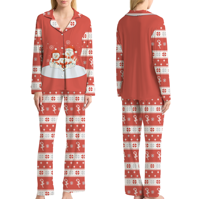 Picture of Family Pajama Set - Family Christmas Pajamas Set - Red Christmas Pattern Sleepwear