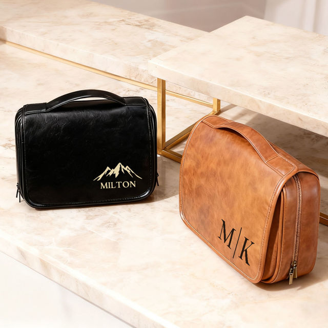 Picture of Custom Detachable 3-in-1 Leather Toiletry Bag for Men - Personalized Groomsmen Gifts