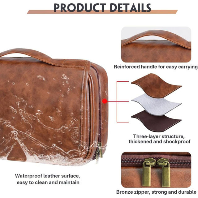 Picture of Custom Detachable 3-in-1 Leather Toiletry Bag for Men - Personalized Groomsmen Gifts