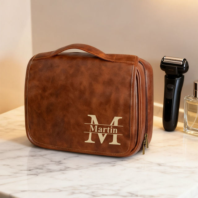 Picture of Custom Detachable 3-in-1 Leather Toiletry Bag for Men - Personalized Groomsmen Gifts