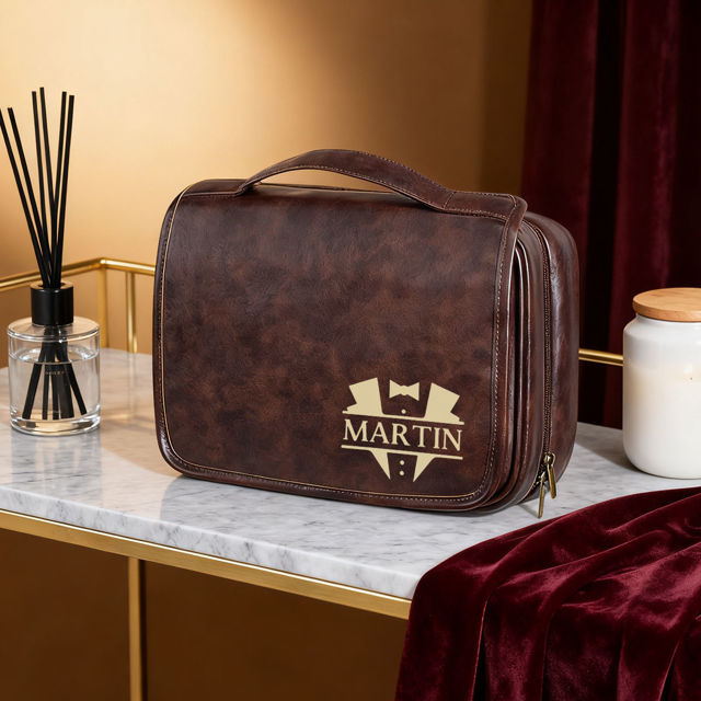 Picture of Custom Detachable 3-in-1 Leather Toiletry Bag for Men - Personalized Groomsmen Gifts