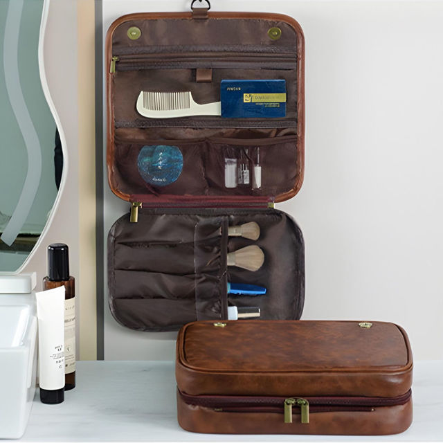 Picture of Custom Detachable 3-in-1 Leather Toiletry Bag for Men - Personalized Groomsmen Gifts