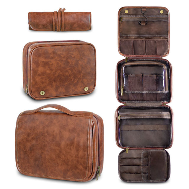 Picture of Custom Detachable 3-in-1 Leather Toiletry Bag for Men - Personalized Groomsmen Gifts