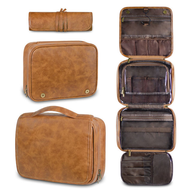Picture of Custom Detachable 3-in-1 Leather Toiletry Bag for Men - Personalized Groomsmen Gifts