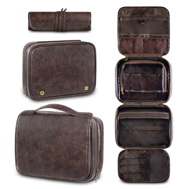 Picture of Custom Detachable 3-in-1 Leather Toiletry Bag for Men - Personalized Groomsmen Gifts