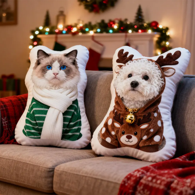 Picture of Customized Pet Photo Pillows - Personalized Christmas Cat and Dog Portrait Pillows - Pet Commemorative Pillows - Gifts for Dog Lovers