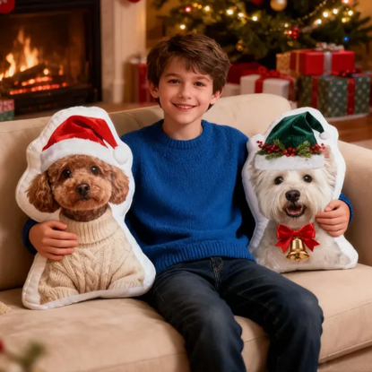 Picture of Personalized Christmas Cat and Dog Portrait Pillows - Pet Memorial Pillows