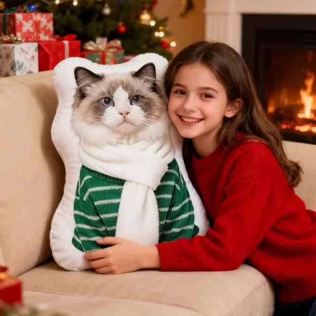 Picture of Personalized Christmas Cat Pillow - Gift for Cat Lovers