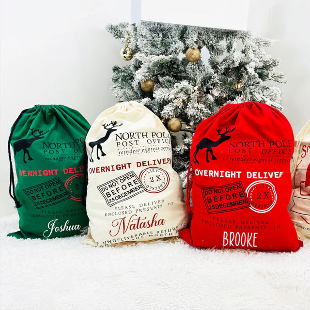 Picture of Personalized North Pole Gift Bags - Custom Santa Bag with Name - Custom Overnight Delivery Christmas Gift Bags