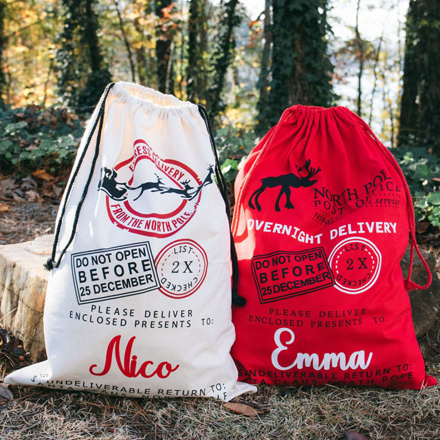 Picture of Personalized North Pole Gift Bags - Custom Santa Bag with Name - Custom Overnight Delivery Christmas Gift Bags