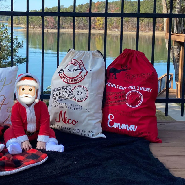 Picture of Personalized North Pole Gift Bags - Custom Santa Bag with Name - Custom Overnight Delivery Christmas Gift Bags