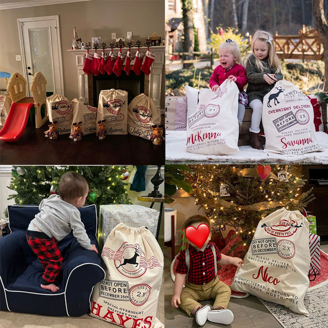 Picture of Personalized North Pole Gift Bags - Custom Santa Bag with Name - Custom Overnight Delivery Christmas Gift Bags